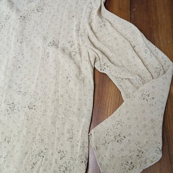 J.Jill Tan Button-Up Top Women's M Rayon Sheer Blouse Floral L/S Fairy Whimsy - Picture 12 of 16